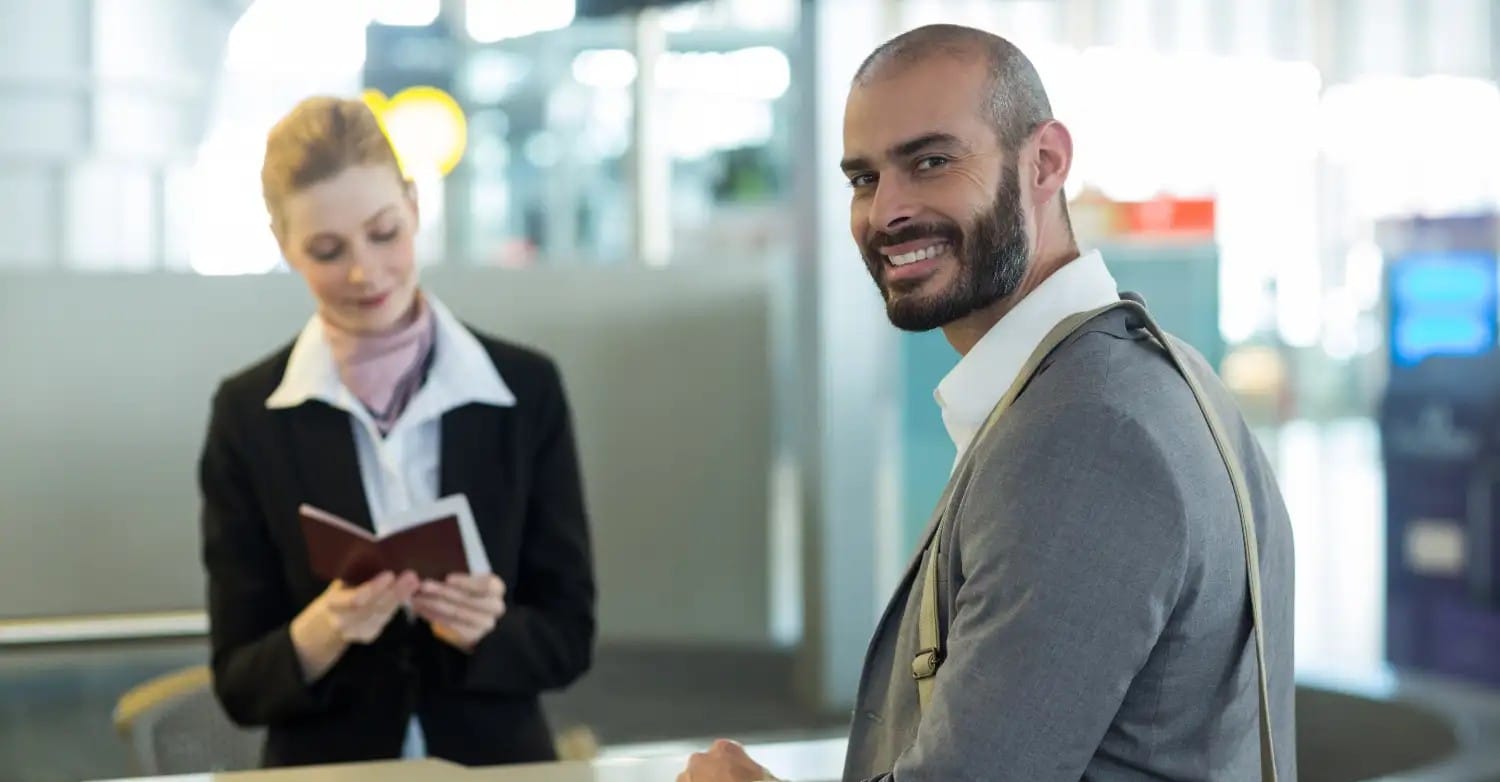 Business Traveller at a hotel reception